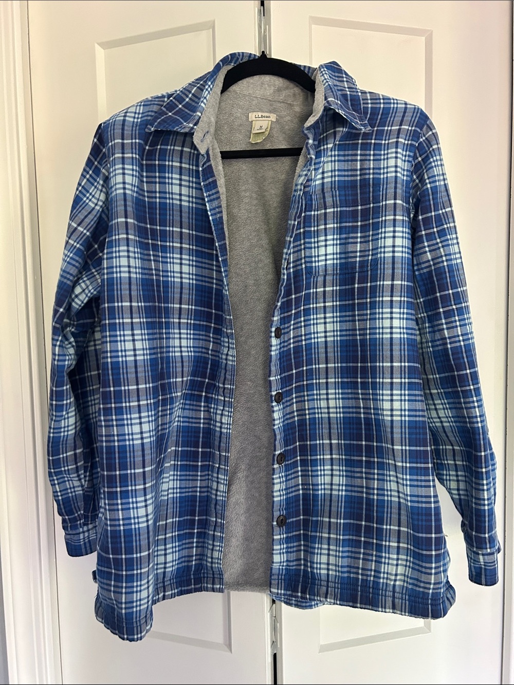 L.L. Bean Blue Plaid Lightweight Fleece-Lined Shirt Jacket